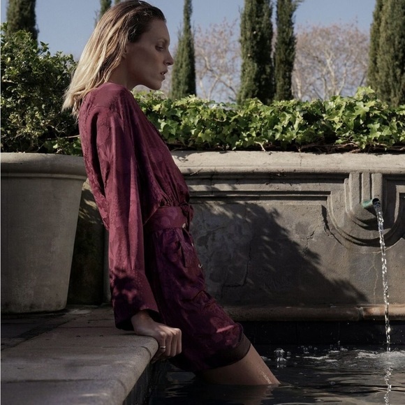 Zara new with tags long sleeve satin floral printed belted mini dress - Picture 5 of 10